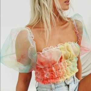 Rainbow inspired puff sleeve top